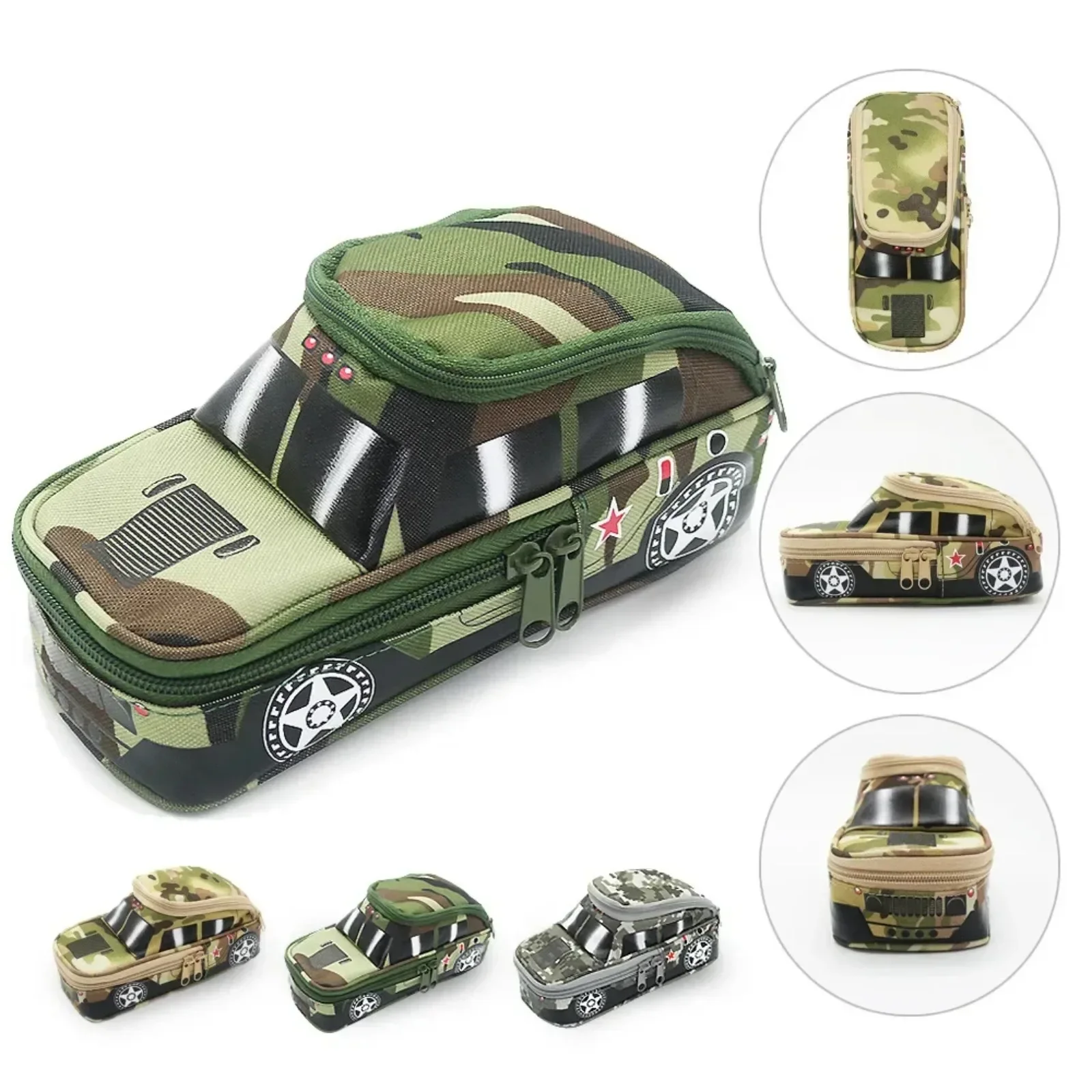 Camouflage Off-road Vehicle Pencil Case Pouch Bag for Boys Children Double Zipper School Pencil Box Stationery Cases