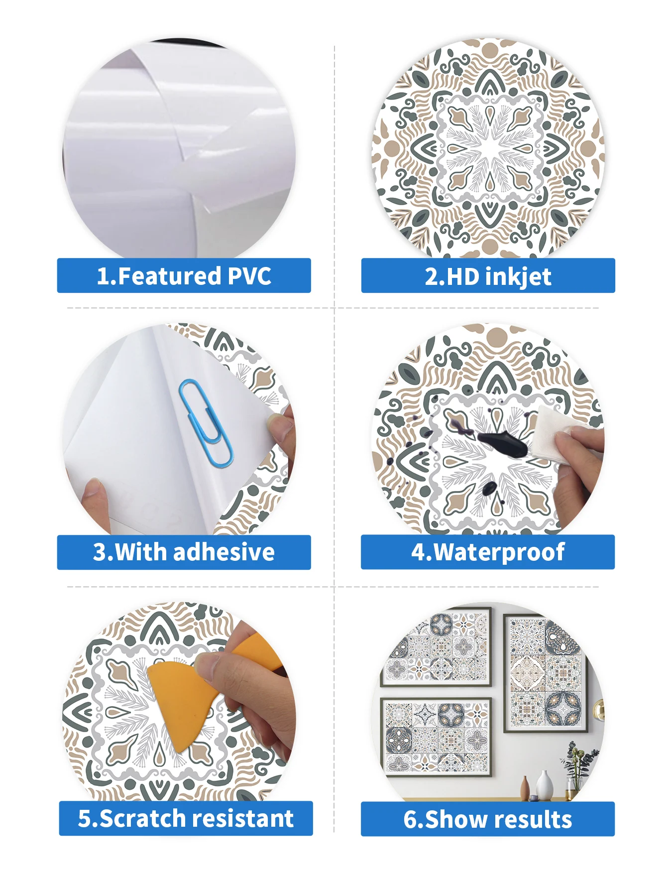 24 Stück grau-weiße, minimalistische PVC-wasserdichte, selbstklebende Wandaufkleber für Küche und Schlafzimmer, Fliesenaufkleber zum Abziehen und Aufkleben – Detail 2