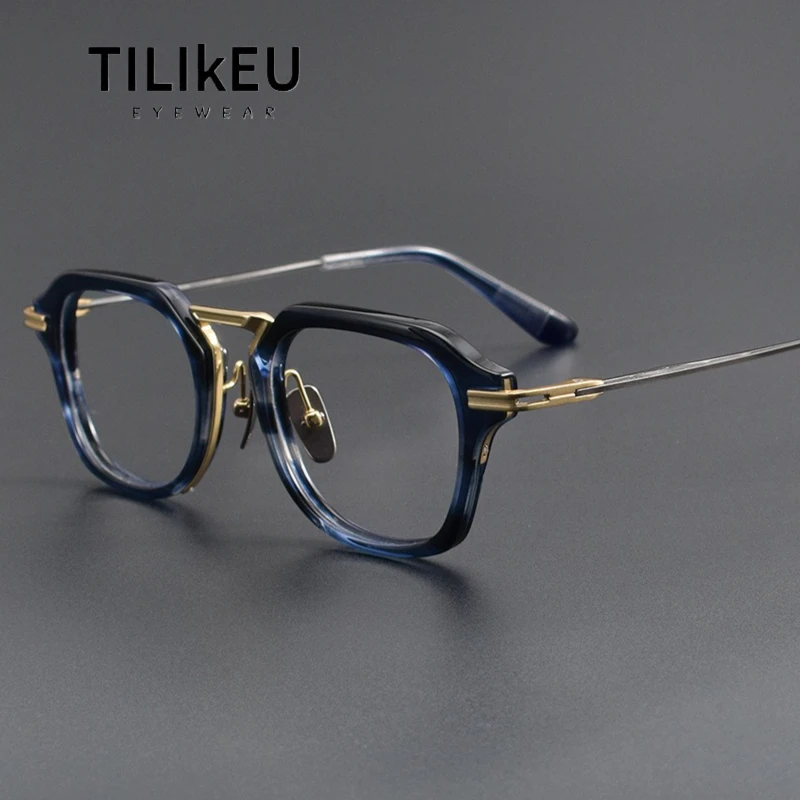 

Vintage Acetate Titanium Eyeglass Frames Men Japanese Designer Square Eyeglasses Frames Prescription Retro Large Glasses Frames