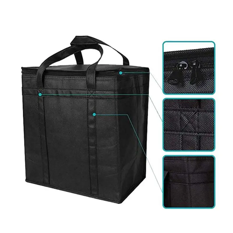 Hot kf-6 Pack Insulated Reusable Grocery Bag Food Delivery Bag With Dual Zipper