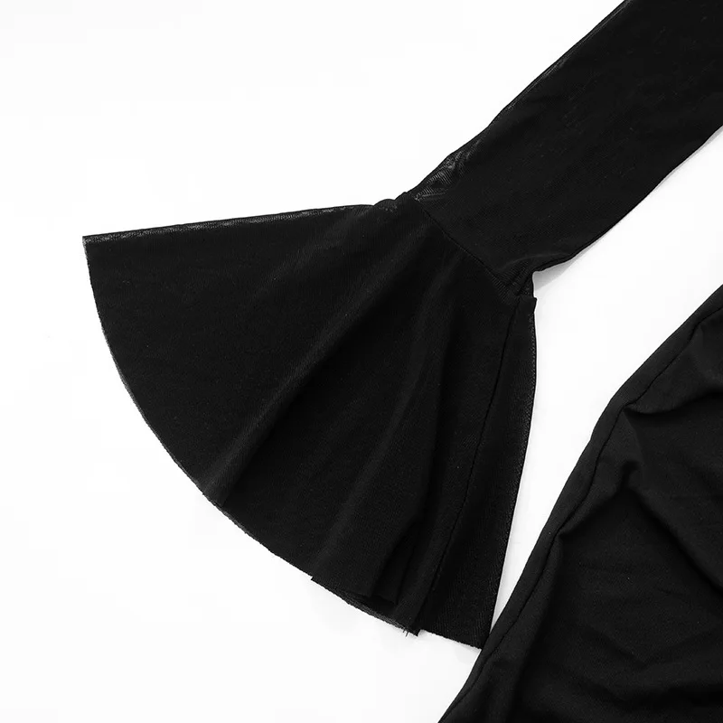 Robe courte en maille Patchwork pour femmes, manches évasées, Sexy, col en v, froncée, enveloppée aux hanches, fête, Club, Streetwear, été, 2025
