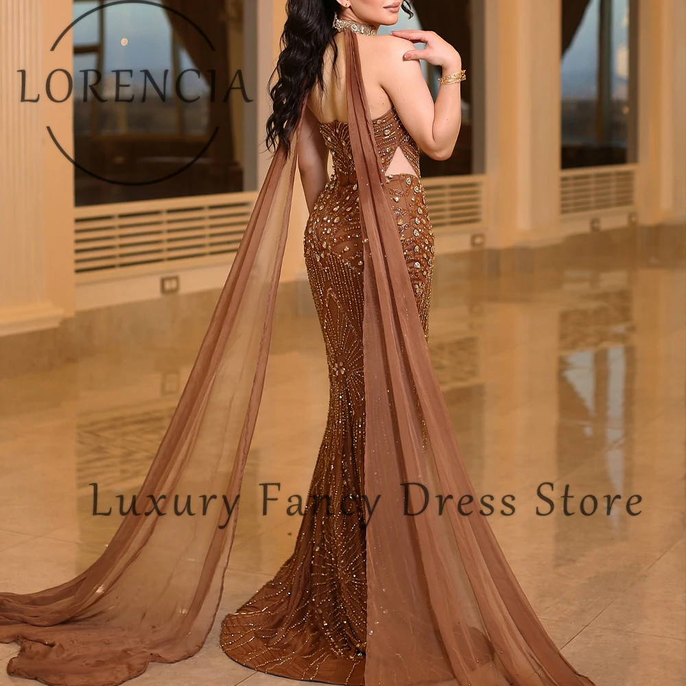 Eleganti abiti da ballo in cristallo 2025 Halter aderente Glitter sirena abito da sera da sera personalizzato senza maniche abiti da cerimonia