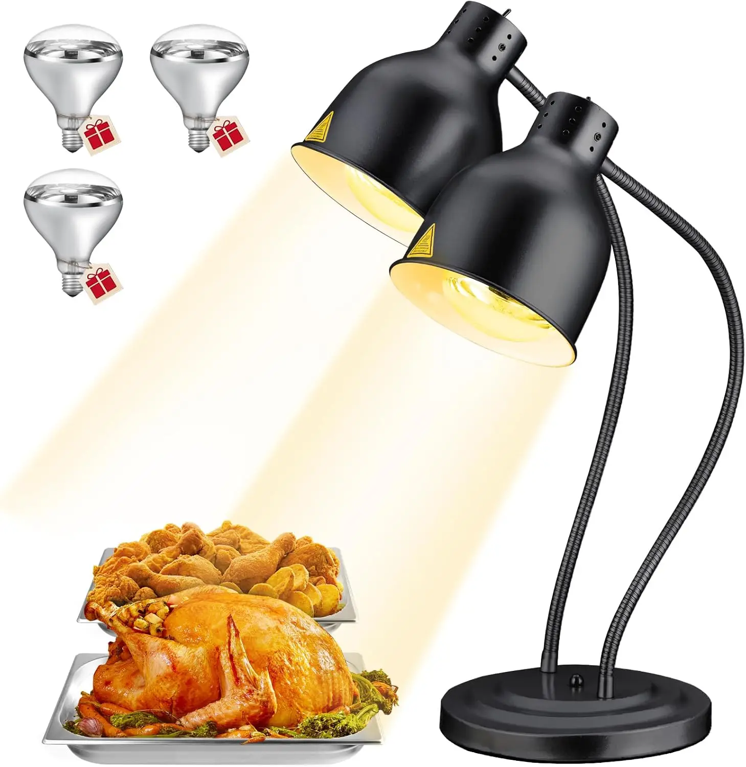 

Лампа для подогрева пищи коммерческого назначения 500 Вт с 3 быстронагревающимися лампочками, идеально подходит для фуршетов, черная, окрашенная в черный цвет