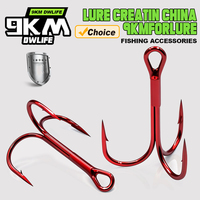 9KM 25Pcs Treble Hooks Red Fishing Triple Hook for Freshwater & Saltwater, High Carbon Steel