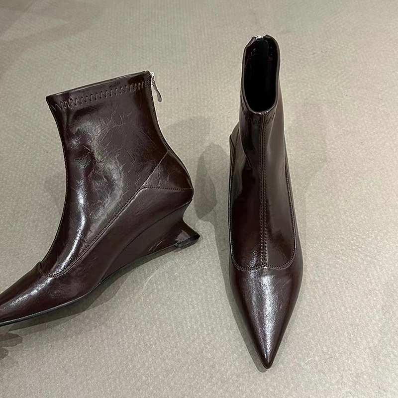 أسافين الأحذية النسائية أشار تو أحذية من الجلد عالية الكعب حذاء من الجلد 2025 الشتاء مثير مضخات البريدي تشيلسي الأحذية Mujer Snow Btoas #3