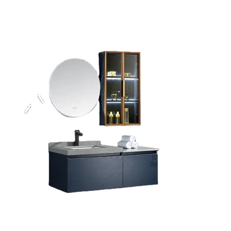 Luxury modern classic bathroom furniture pvc cabinet vanity washbasin  sink  set with mirror