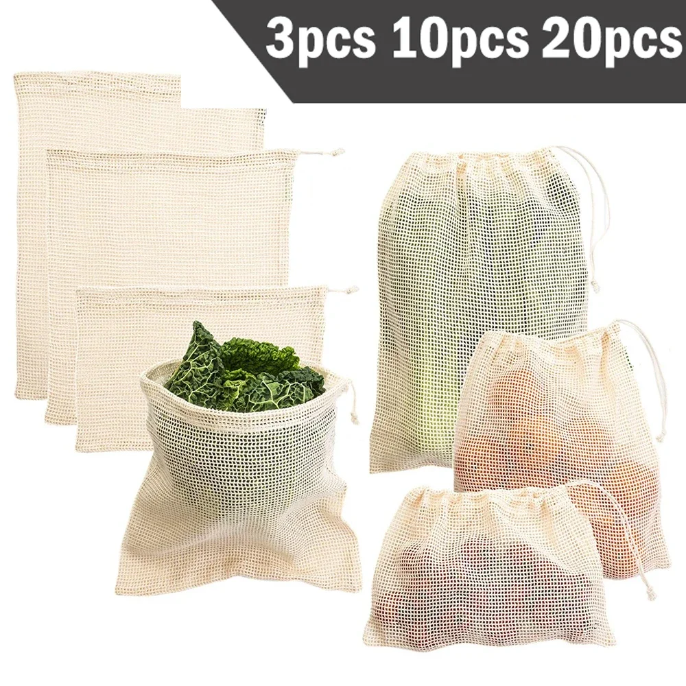 3 6 10pcs Reusable Produce Bags Set Eco Bag Cotton Mesh Vegetable Bags for Fruit Vegetable Storage Bags Reusable Shopping Bag