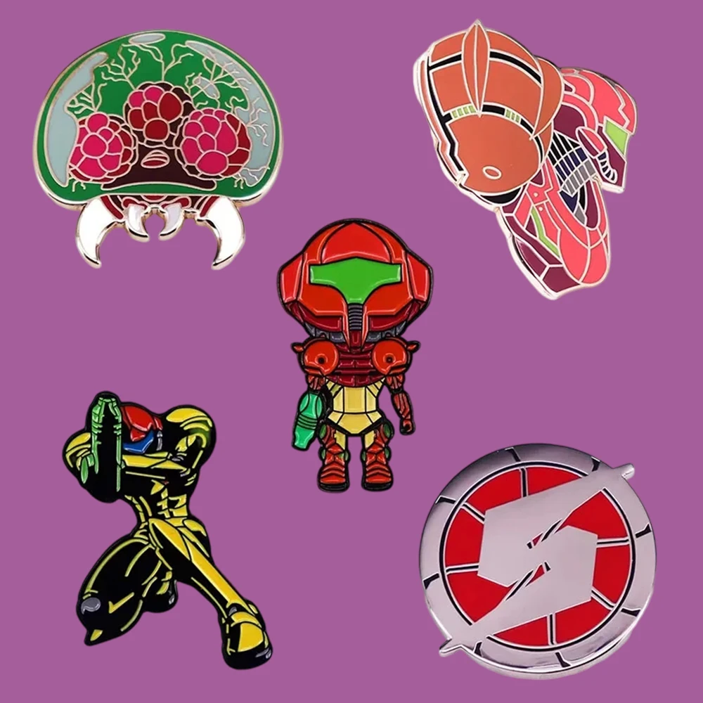 Metroids-Games Enamel Pin Video Game Character Badge Cartoon Metal Brooch Fashion Jewellery Gamer Accessory Gifts