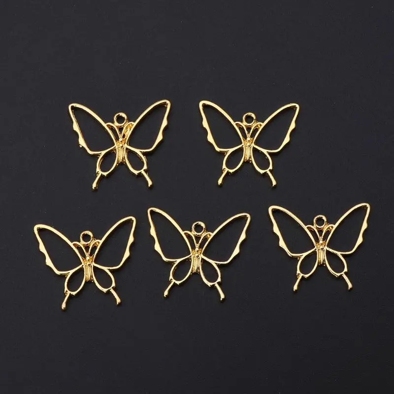 5pcs alloy Gold Open Bezel Butterfly Charms Diy Pendant Frame Blanks For Resin Necklace earrings Keyring Jewelry Making Supplies