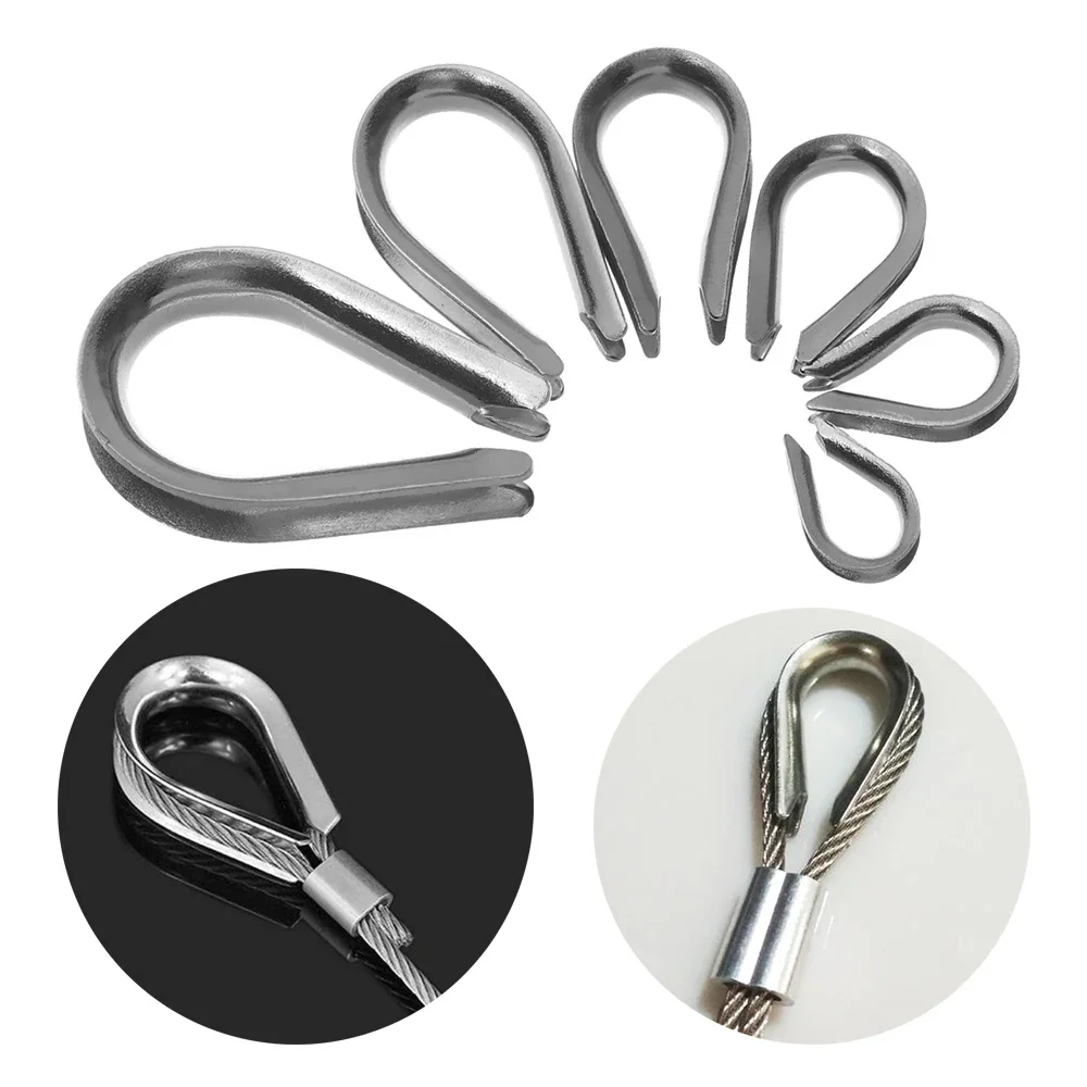 

Stainless Steel 10pcs M2 to M8 Silver Cable Wire Rope Clamp Thimbles Rigging Hardware Chicken Heart Ring Fixing Workpiece