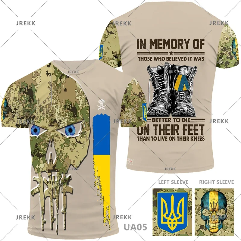 Ukrainian Flag Graphic T Shirt for Men Clothing UA Ukraine Camouflage T-Shirt 3D Skull Printed Ukrain Totem Short Sleeve Tshirt