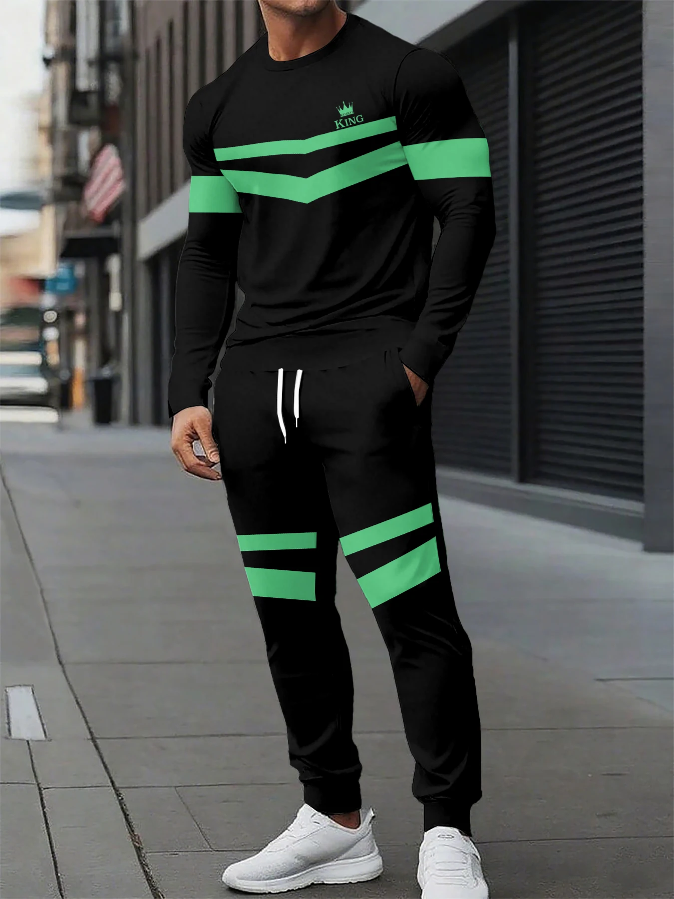 

Осень/зима, новый спортивный комплект Y2K, повседневный мужской модный спортивный комплект из двух предметов с круглым вырезом и принтом