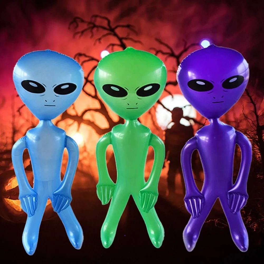 1 Stück Mehrfarbige Aufblasbare Alien-ET-Figur, PVC-Alien-Aufblasbare Requisite für Weltraum-Halloween-Themenparty Innen- und Außendekoration