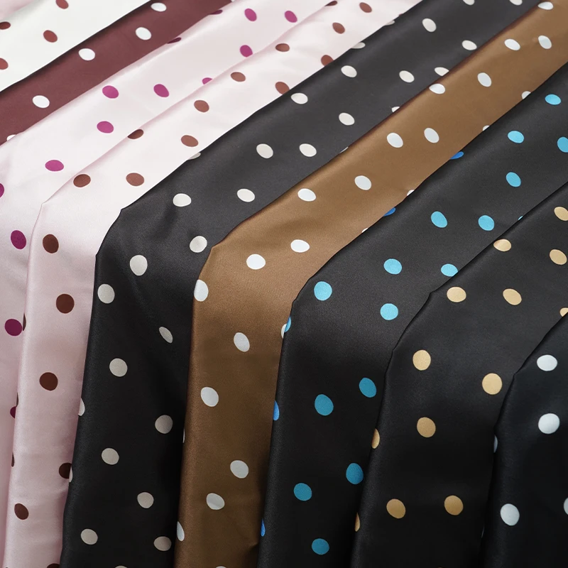 Polka Dots Silky Satin Fabric 1.1cm Dot Printed Cloth Soft Colorful for DIY Dress,Linings,Clothing Sewing Material By The Meters