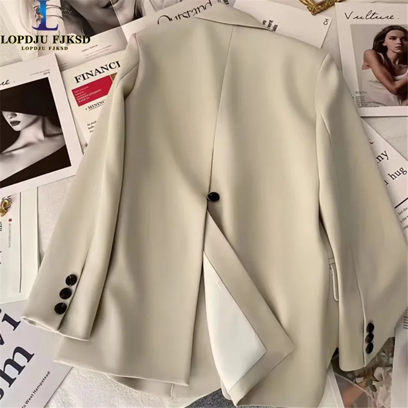 Single Breasted Blazers Jackets for Women , Elegant Loose Casual Long Coat, Korean Outerwear, Female Tops, Spring and Autumn