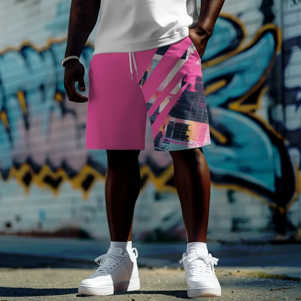 

Pink Fashion Urban Sports Shorts Summer Cool Boys Beachwear Knee Length Men Streetwear Funny Couple Casual Board Short Plus Size