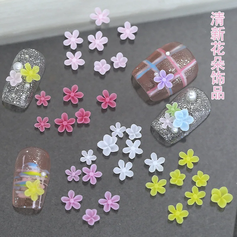 2 Größen Fünf Blütenblätter Blumen Nägel Dekorationen Bunte Ei Blume Harz Nagel Charms DIY Frische Blume Nail art Schmuck Zubehör