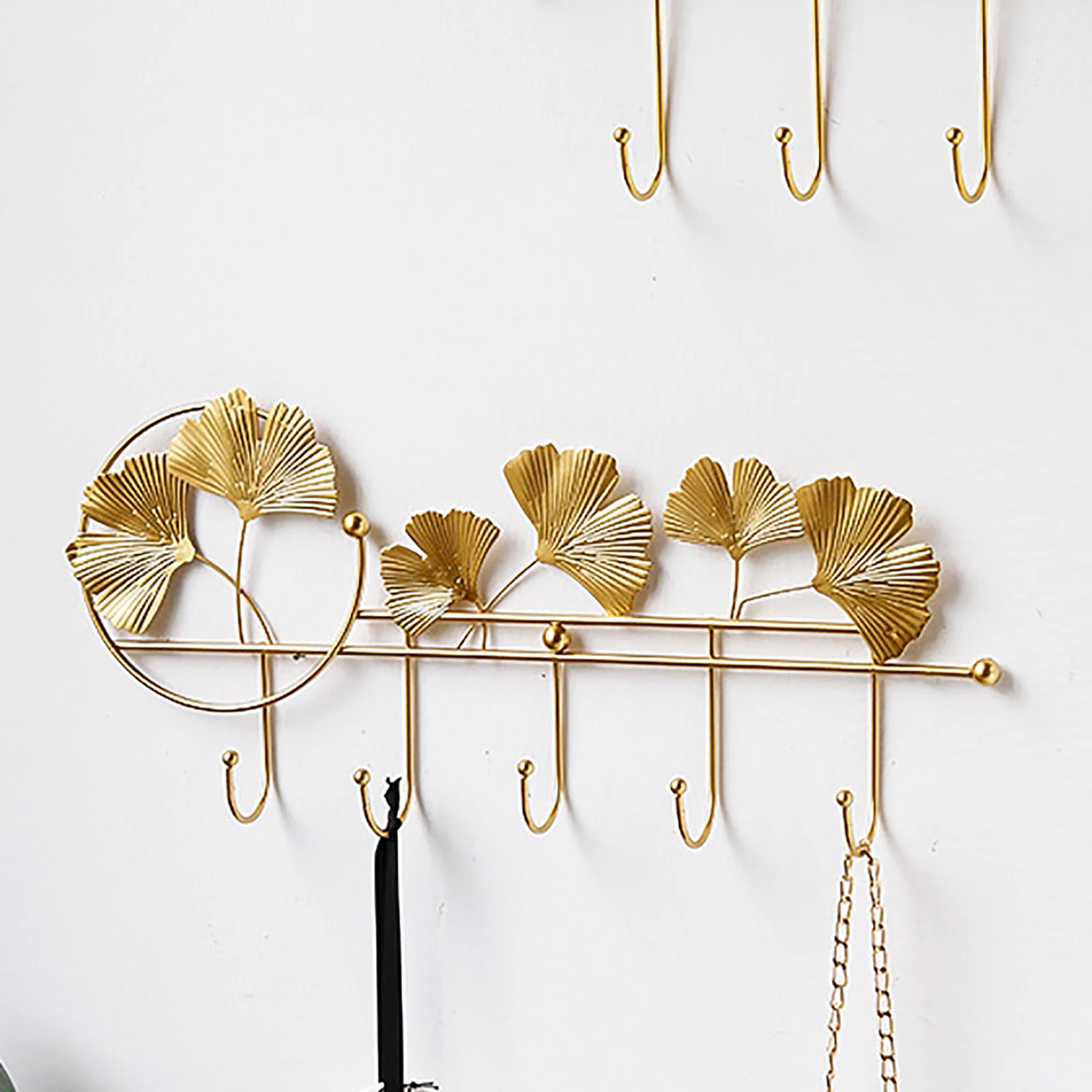 Wall Mounted Ginkgo Leaf Hook Wrought Iron Hook Entry Porch Decoration Wall Hook Wall Key Storage Hook Fitting Room Coat Hanger