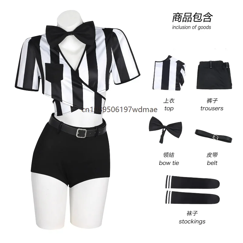 Sports Style Sexy Football Referee Uniform Striped Costume Women Referee Cheerleader Stage Performance Costume Hoilday Party Set - view 6