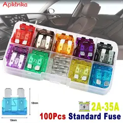 APKTNKA 100X Standard Medium Blade Fuse Car SUV Truck Boat ATO Assortment Kit 2A 3A 5A 10A 15A 20A 25A 30A 35A Auto Accessories