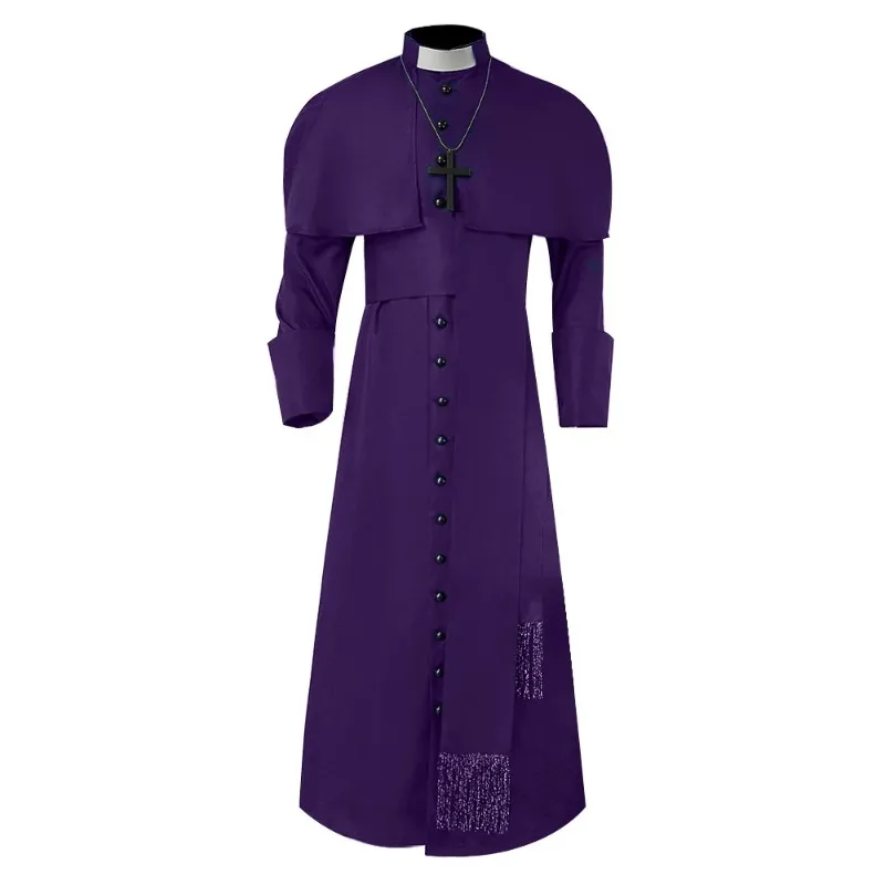 Men Medieval Priest Costume Catholic Church Religious Roman Soutane Pope Pastor Father Costumes Mass Missionary Robe with Cross