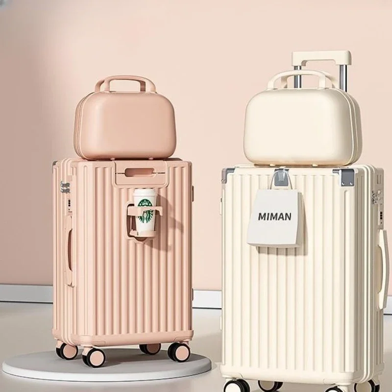 Boarding Box Travel Suitcase Large Capacity Trolley Case Student Rolling Luggage Multifunctional Trunk Cup Holder USB Charging