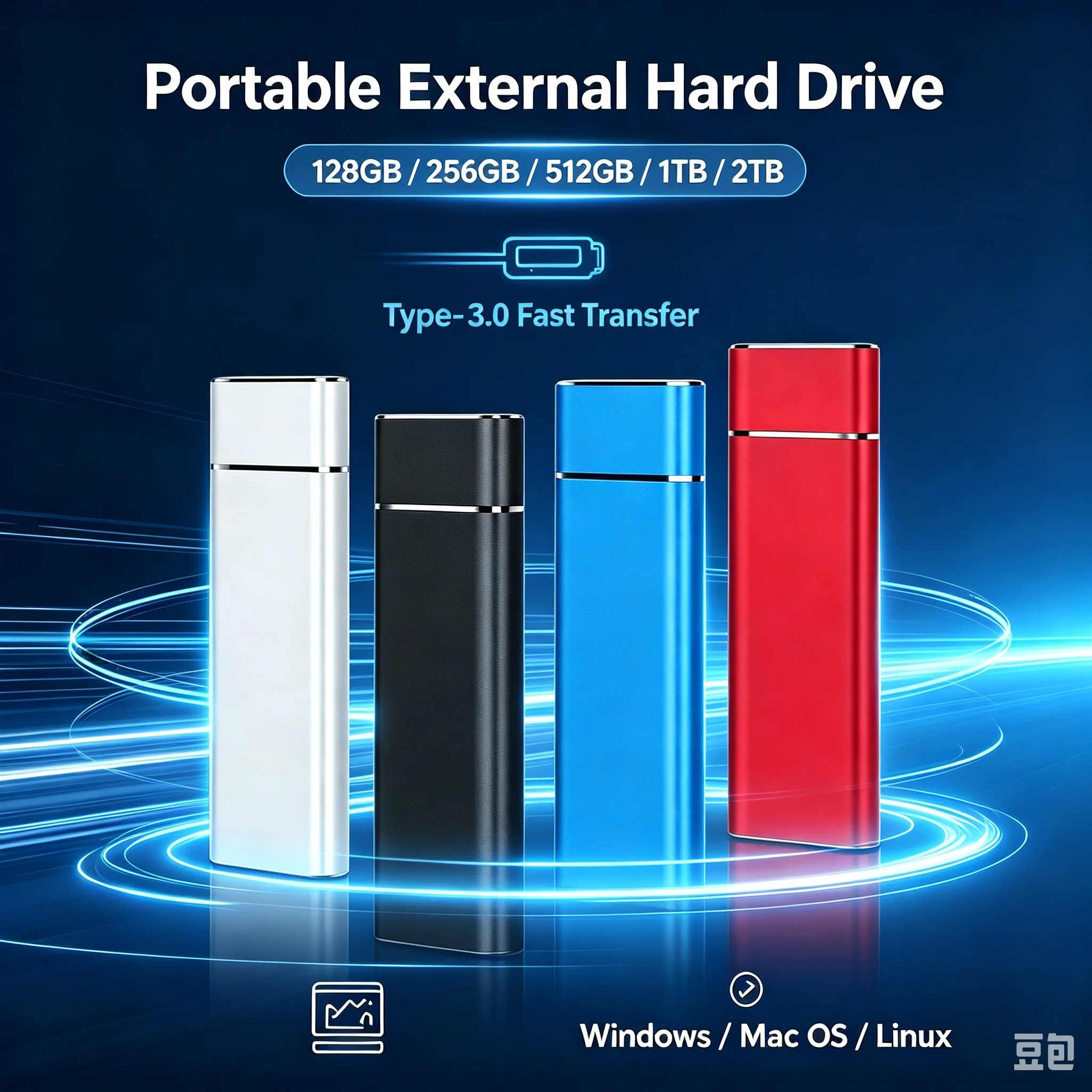 512GB 1TB Portable External SSD USB3.1 Type-C High Speed External Solid State Drive Shockproof Mini Hard Disk for Windows Mac An