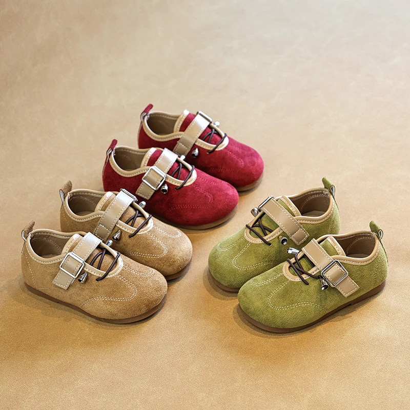 Kids Girls Vintage Flat Shoes Sweet Hook and Loop Anti‑Slip Sole Children Casual Dress Shoes for Little Girl
