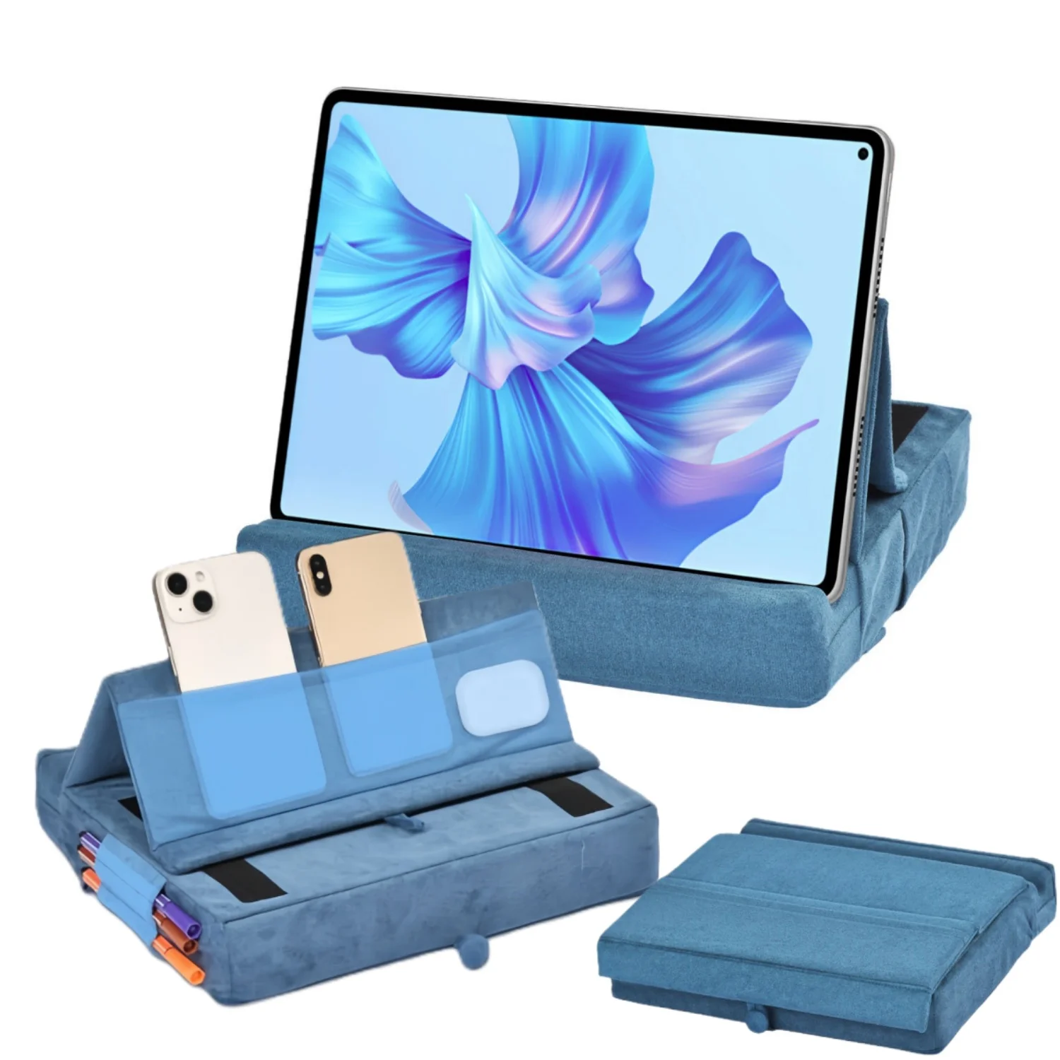 

Lazy Tablet Stand Pillow for Bed Desk Universal 4-13 Inch Tablets Phone Holder Multi-Angle Viewing Soft Pad Dock with Pocket
