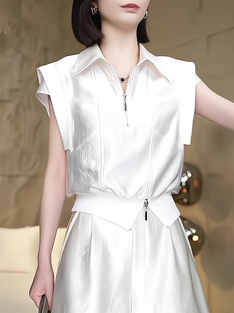 

Ele Zipper ort Sve irt Women's Faionable Age-defng Beautiful White ort Top Summer Wear Casual Commute Sle