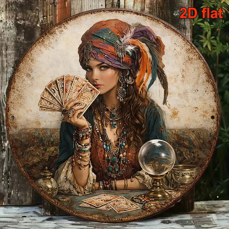 1pc 2D Flat Circular Wooden Sign, Vintage Plaque about Fortune Teller, Mystical Diviner Decor Sign, Suitable for Bar Decor, Cafe