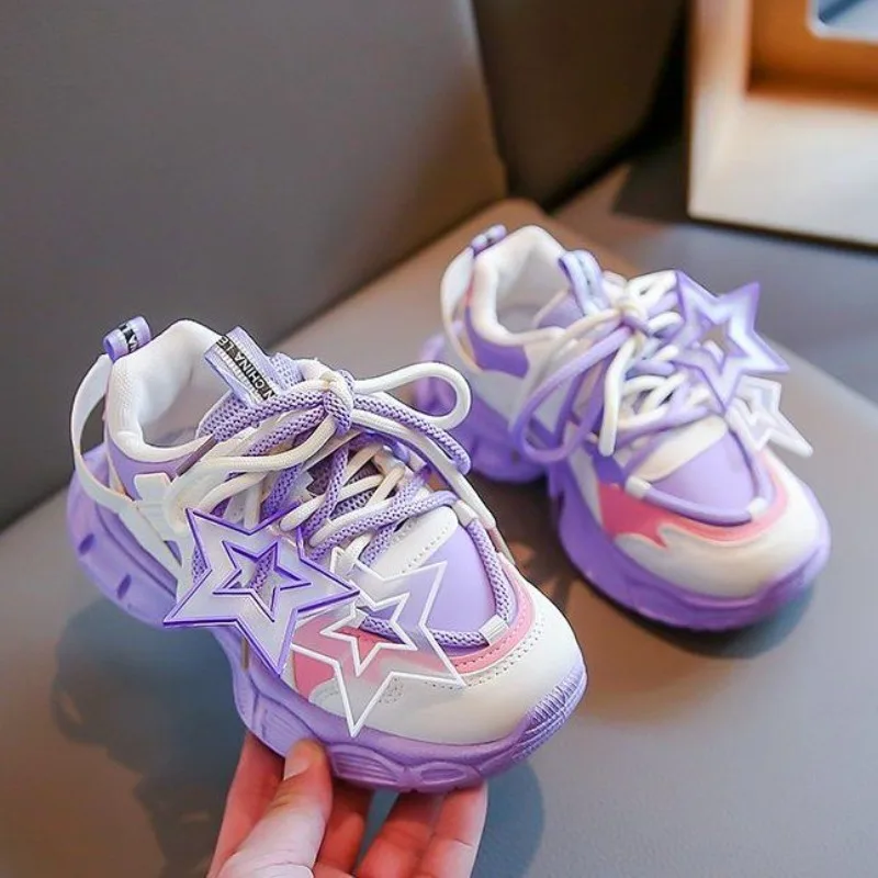 Sepatu Sneakers Kulit Sol Lembut Anti Air untuk Anak Perempuan, Sepatu Olahraga Tebal Anti Selip untuk Anak-anak, Alas Kaki Anak Serbaguna untuk Musim Semi dan Gugur