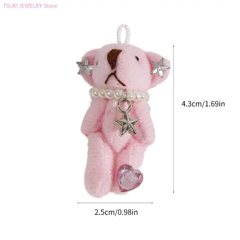 Plüsch-Schlüsselanhänger in Bärenform, Taschenanhänger, niedlicher Rucksack-Anhänger, Plüschpuppen, Schlüsselanhänger, Plüschmaterial für Mädchen und Teenager – Detail 6