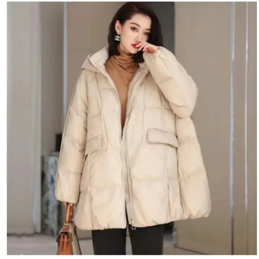 Oversized Down Jacket Women\'s Casual Loose Parka Pocket Coat New Winter Women\'s White Duck Down Jacket Hooded Plus Size Warmth