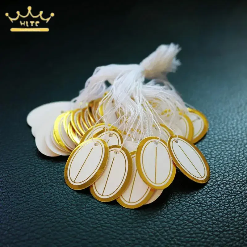 Etykiety jubilerskie wizytówki 100 sztuk/partia metki Diy Tie String biżuteria wyświetlacz etykieta złoty i srebrny mały Tag — zdjęcie 5