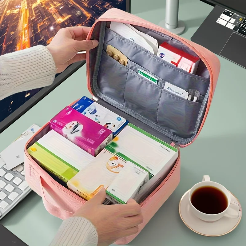 Portable Medication Organizer with Compartments, Zippered Bag for Home and Travel, Hand Washable Fabric, No Supplies Included