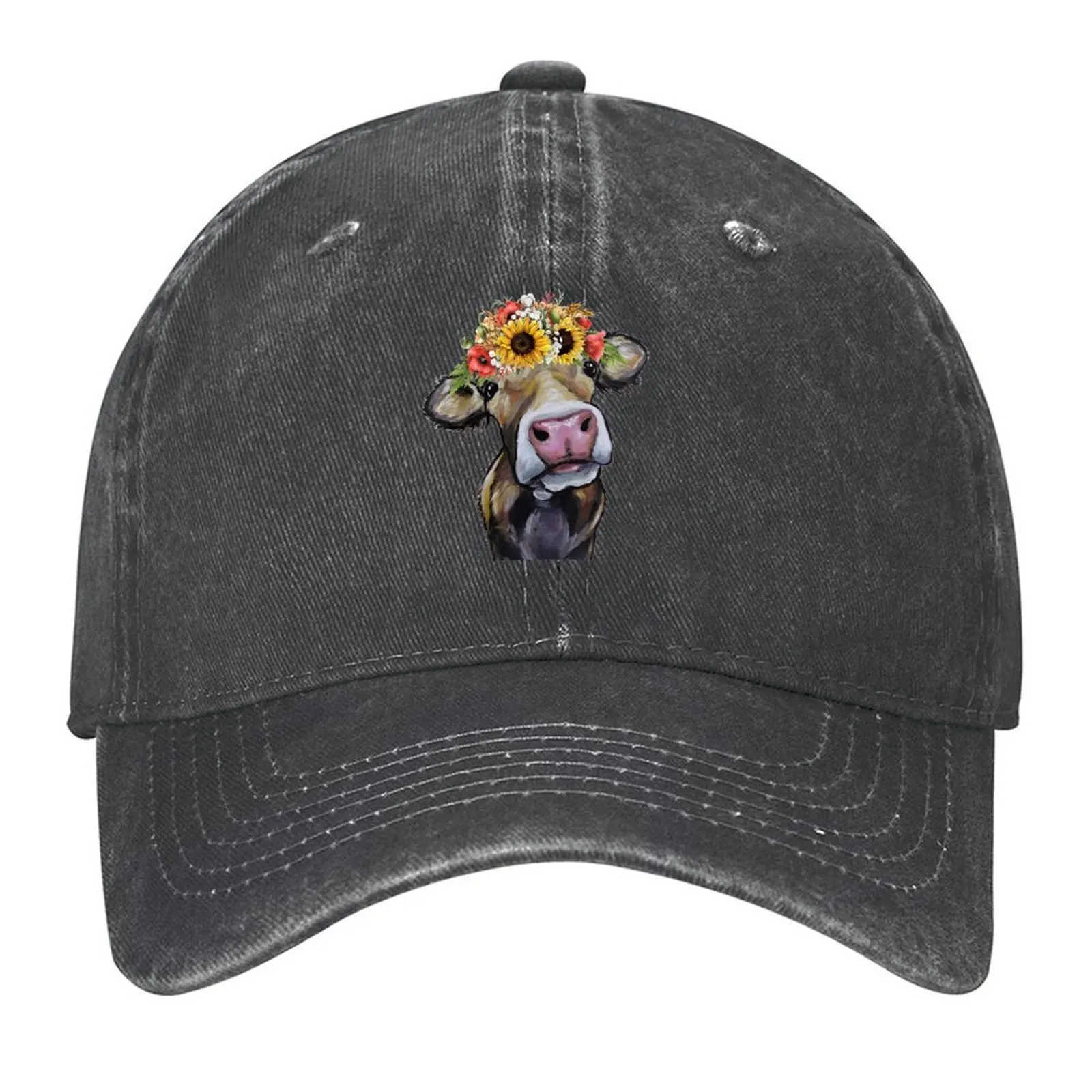 

Cow with Flower Crown, Cute Cow with Sunflowers Baseball Cap Golf Thermal Visor winter hats for men cute Mens Hats Women's