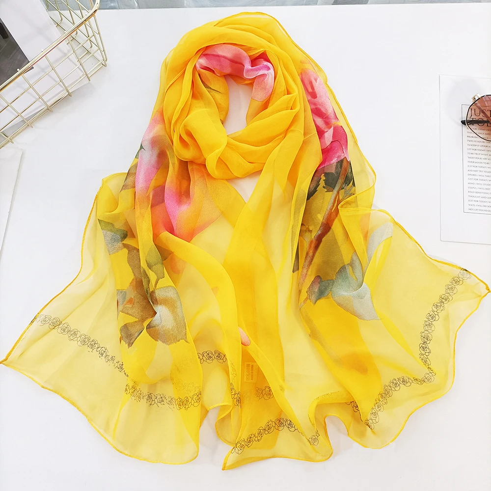 Mode Rose Blume Georgette Chiffon Schal Frauen drucken lange dünne weiche Wickels chal Schal Strand Kopftuch Schals weiblichen Foulard