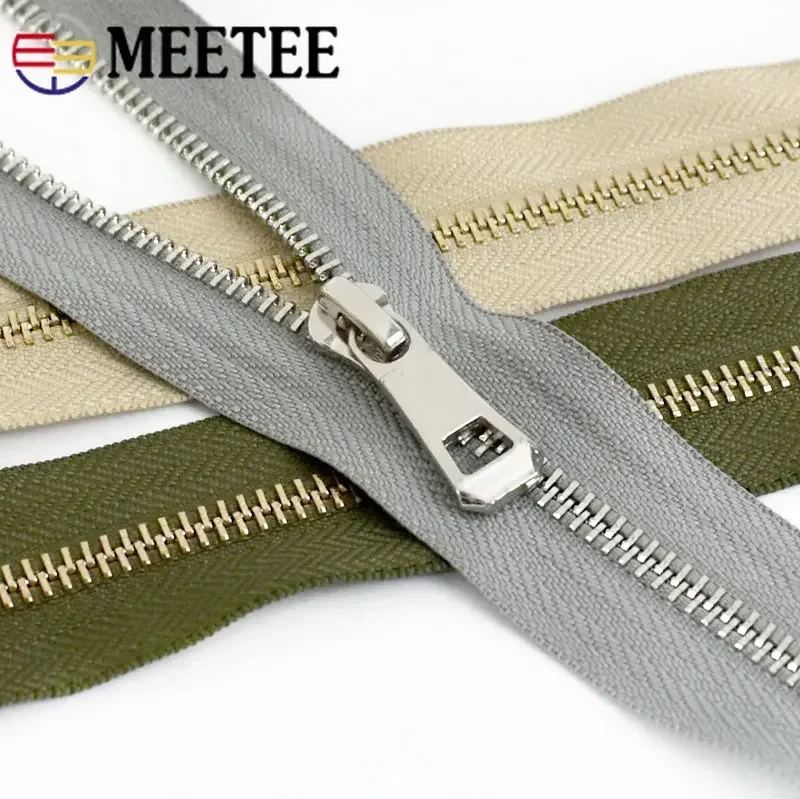 2/5Pcs Meetee 35-85cm 5# Metal Zippers Open-end Auto Lock Zipper for Sewing Jacket Coat Zip DIY Clothing Accessories Tailor Tool