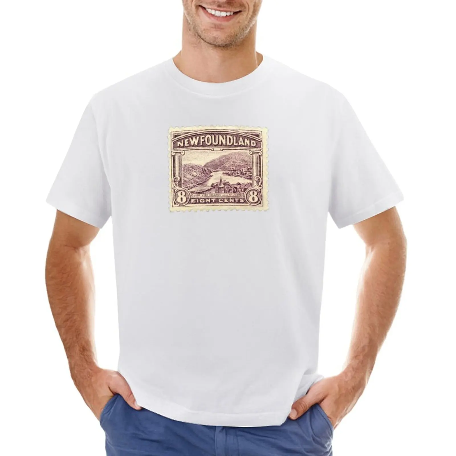 vintage Newfoundland 8 cent postage stamp - Quidi Vidi village near St. John's, Canada an Atlantic Ocean cove T-shirt