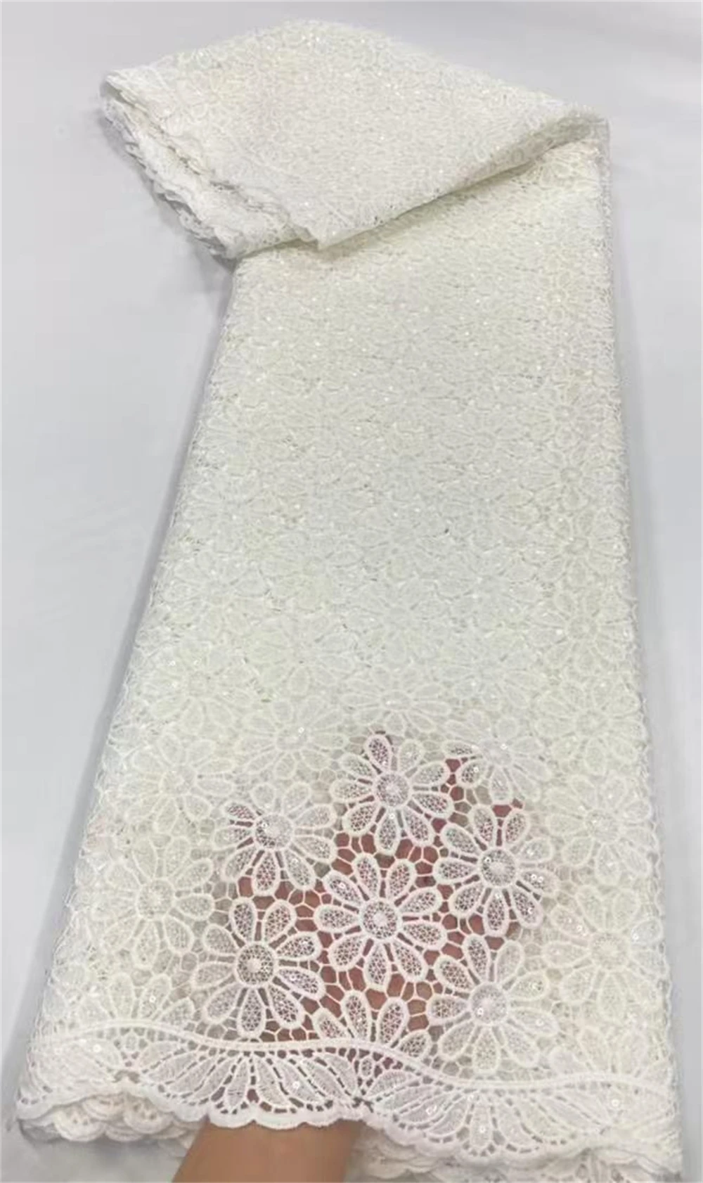 أحدث قماش دانتيل أفريقي 2025 عالي الجودة، تطريز، نسيج قطن لكل متر، فستان زفاف، ترتر، قابل للذوبان في الماء، تول، 5 ياردات