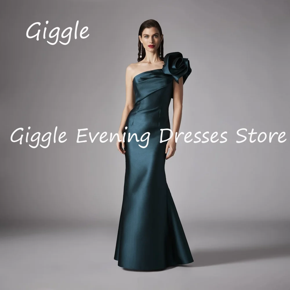 Giggle Satin Women evening dresses luxury Mermaid One-shoulder with Flower, Floor Length , Formal and elegant Party Gowns 2024