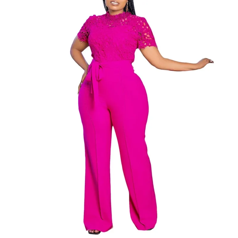 

Dashiki Africa Clothing African Dresses for Women Elegant Short Sleeve Polyester High Waist Solid Color Long Jumpsuit Outfits