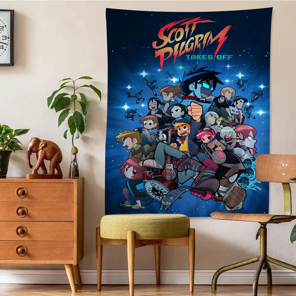 S-Scott P-Pilgrim-Takes Off Hippie Wall Hanging Tapestries Art Science Fiction Room Home Decor Kawaii Room Decor