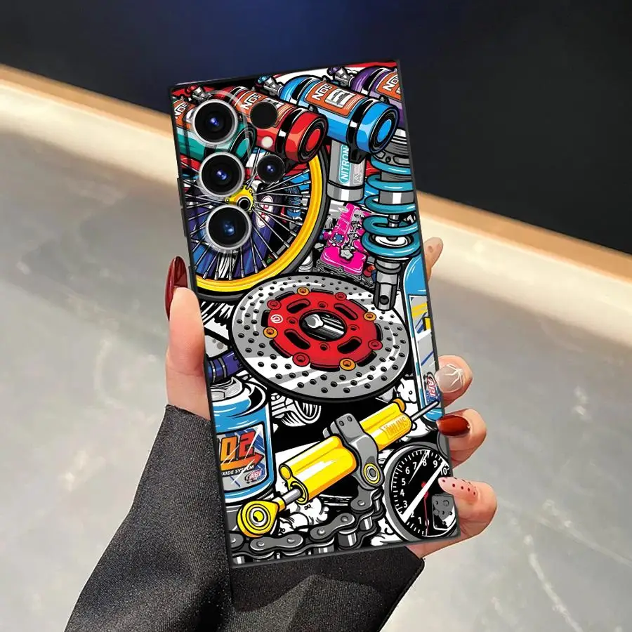 حافظة مكونات الماكينة العصرية لهاتف سامسونج جالاكسي S21 S25 + S20 S23 FE S22 S24 Plus S25 Ultra S23 + نوت 20 10 S24 + أسود #5