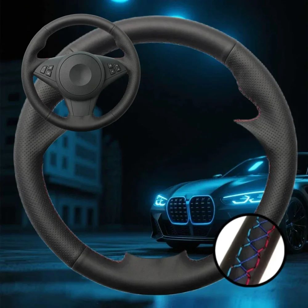 Customized Car Steering Wheel Braiding Cover For BMW E60 E61 Touring 530d 545i 550i Car Accessories Hand-sewn Steering Wrap