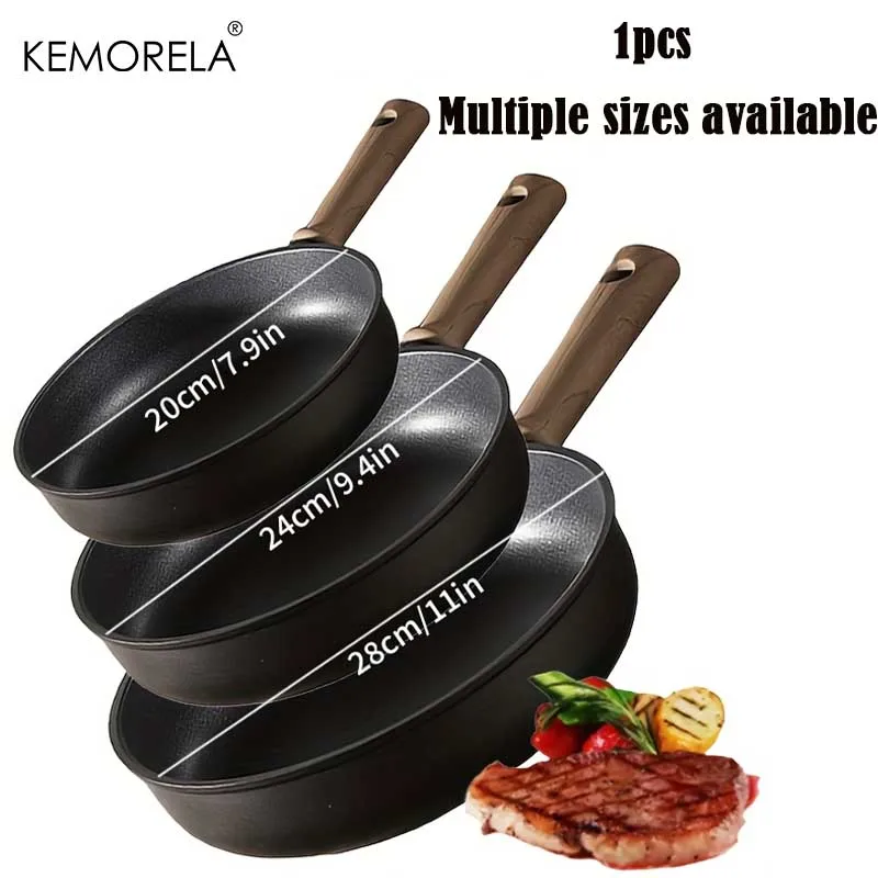 

1 шт. черная титановая сковорода с антипригарным покрытием, сковорода 20/24/28 см с антипригарным покрытием, сковорода шеф-повара с ручкой, совместимая со всеми плитами