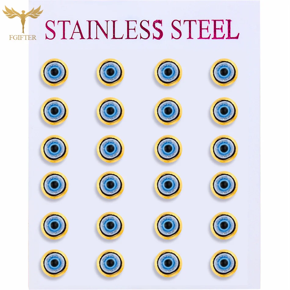 Turkey Devil Eye Earrings 4 Color Acrylic Eye Beads 12 Pairs Stainless Steel Studs Ear Accessory Women Jewelry Wholesale Resale