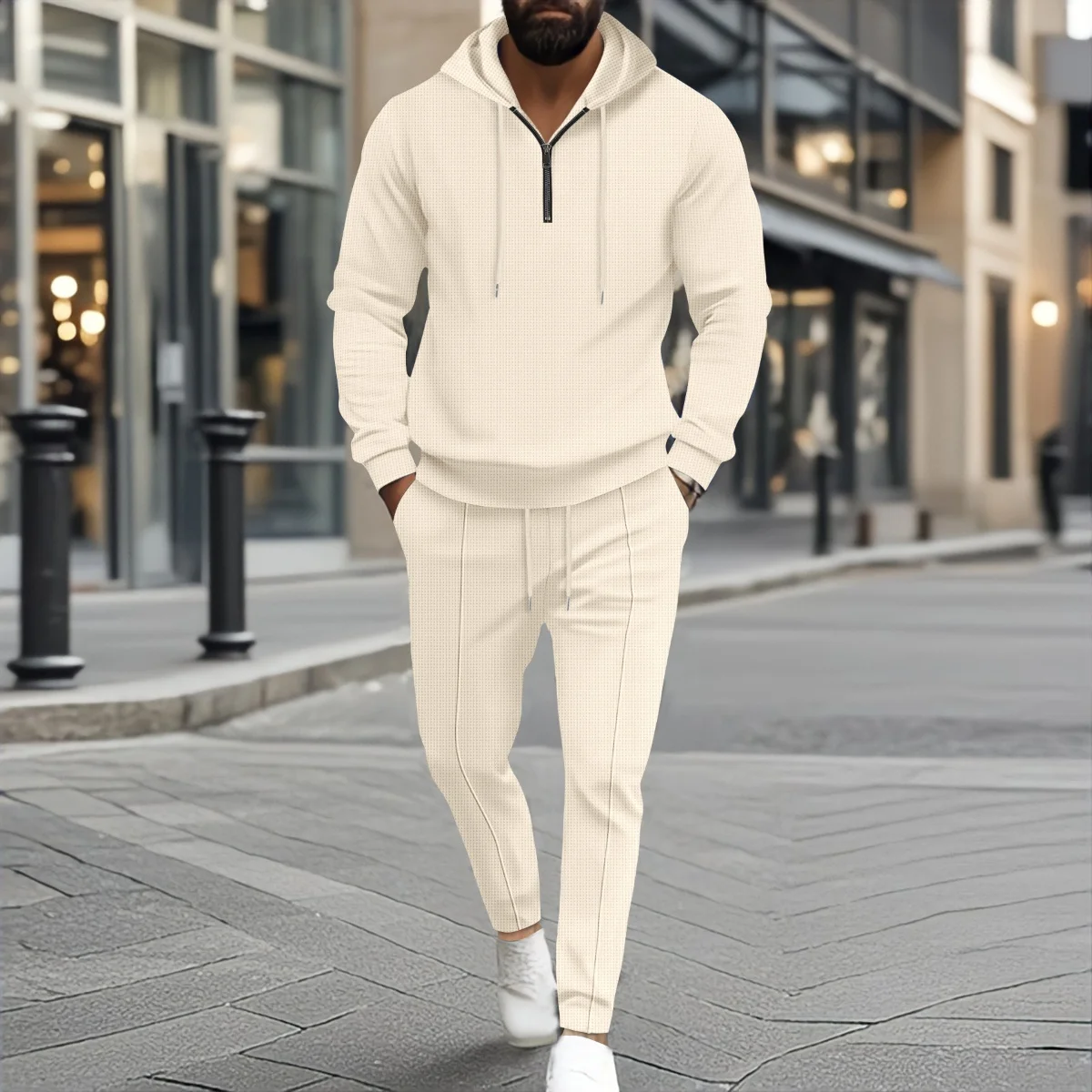 Men's new spring-autumn hooded short zippers casual long-sleeved long pants two-piece set, fashionable street sport top set