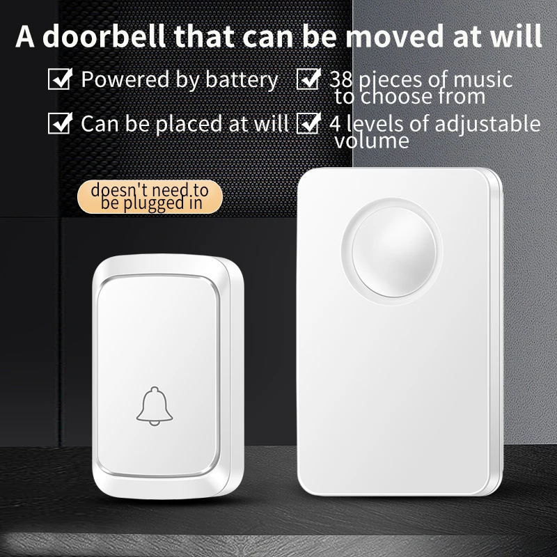 

CACAZI A09 DC Battery-Operated Wireless Waterproof Doorbell Intelligent 300M Remote 36 Chimes Cordless Home Outdoor Call Bell